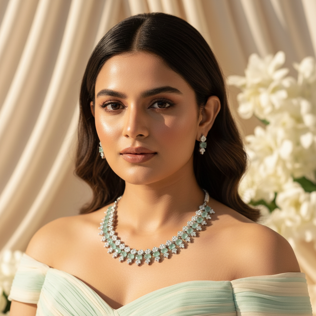 Luxe Line AD Necklace (Mint Green)