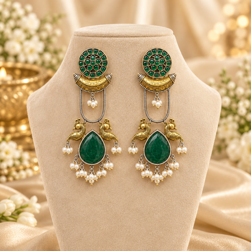Tanvi Oxidize Earrings (Green)