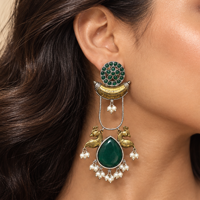 Tanvi Oxidize Earrings (Green)