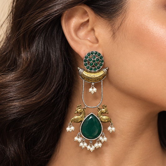 Tanvi Oxidize Earrings (Green)