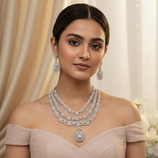 Luxe Layered AD Necklace (Pink)