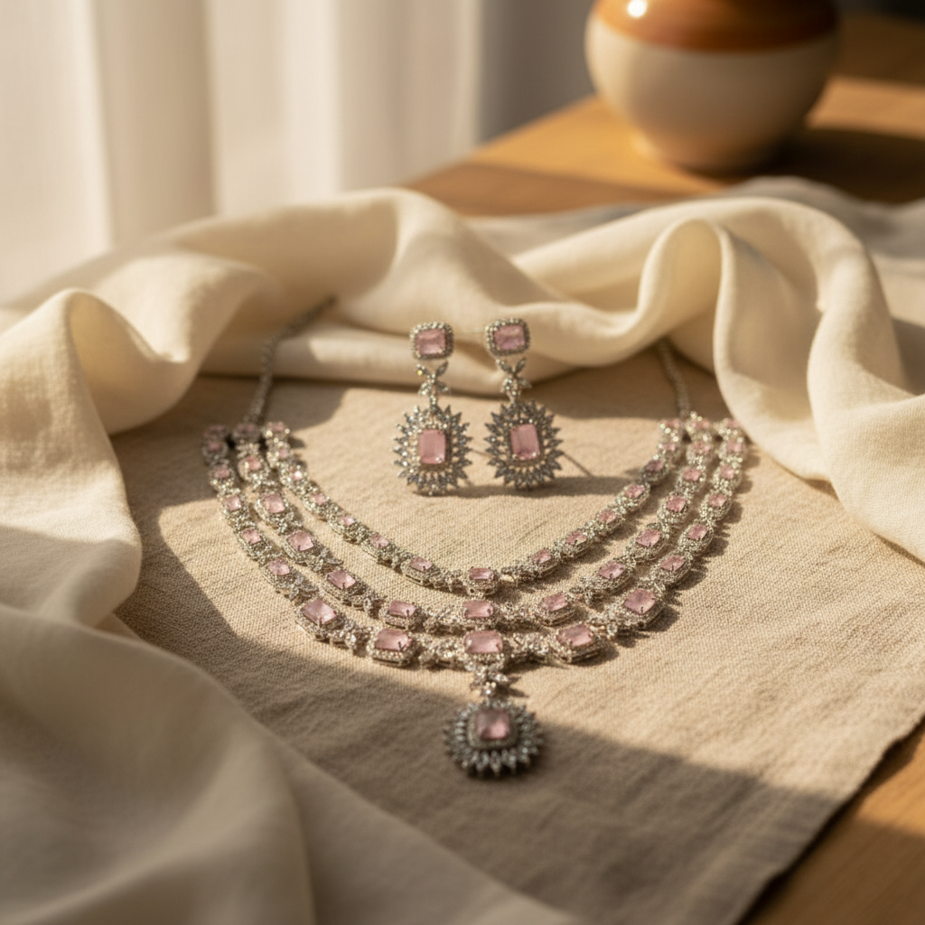 Luxe Layered AD Necklace (Pink)