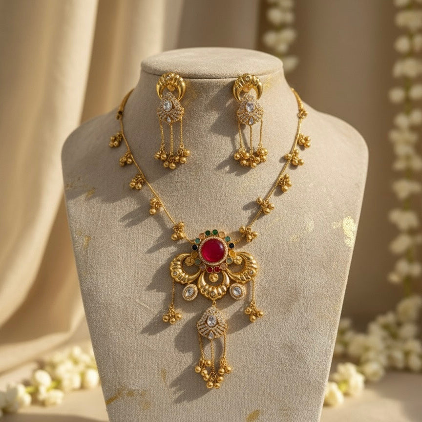 Sufi Kashmiri Necklace (Red with Multi-Colour)
