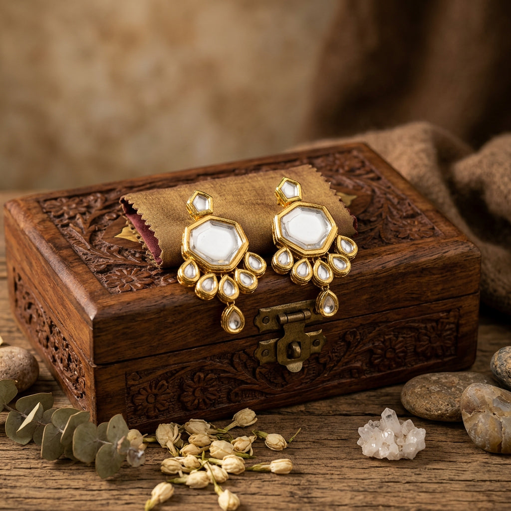 Bhavya Kundan Earrings (Golden)