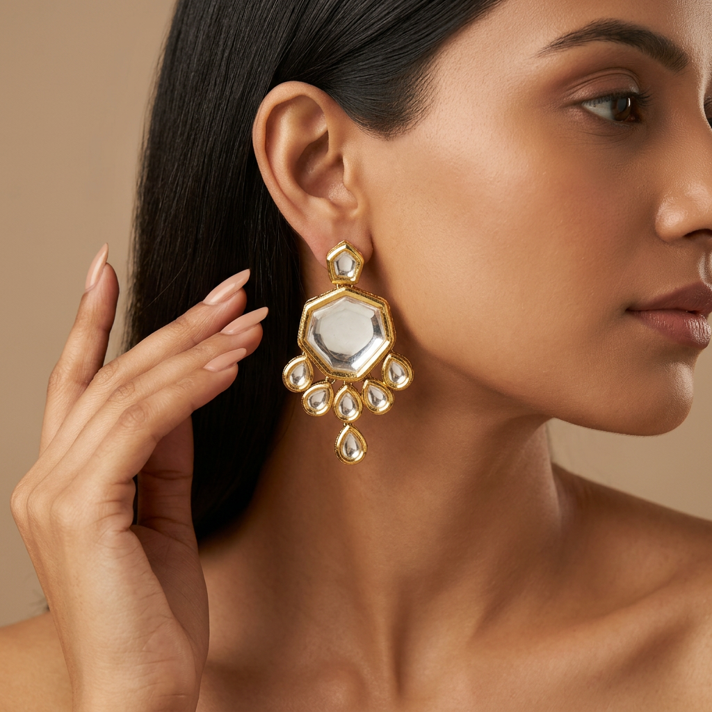 Bhavya Kundan Earrings (Golden)