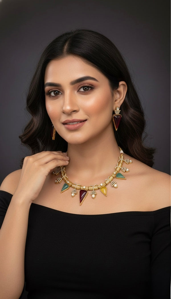 Zarina Polki Necklace (Multi-Colour)