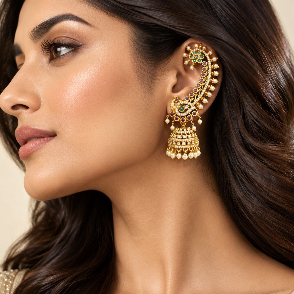 Zara Temple Ear Cuffs (Green-Pink)