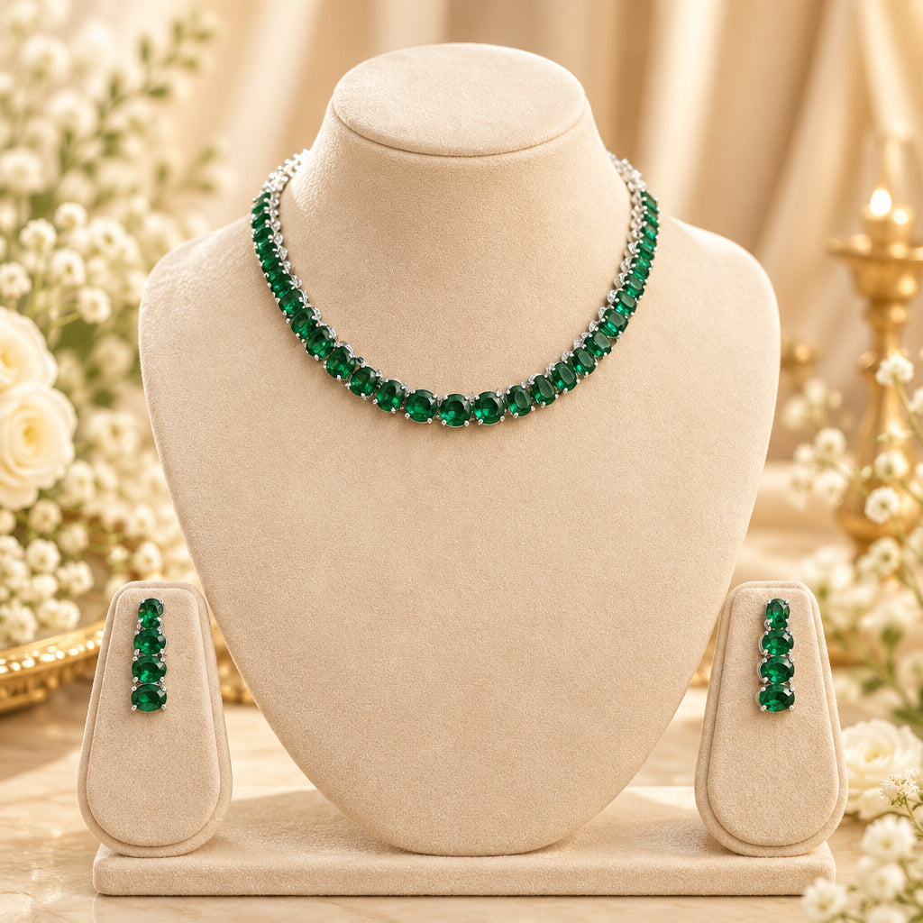 Meera Chokar Necklace Set (Green)