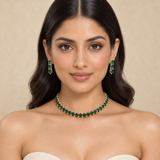 Meera Chokar Necklace Set (Green)