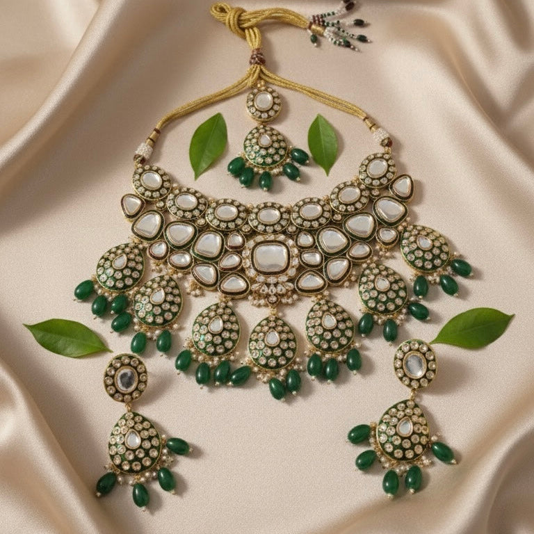 Nayab Meenakari Polki Bridal Necklace (Green)