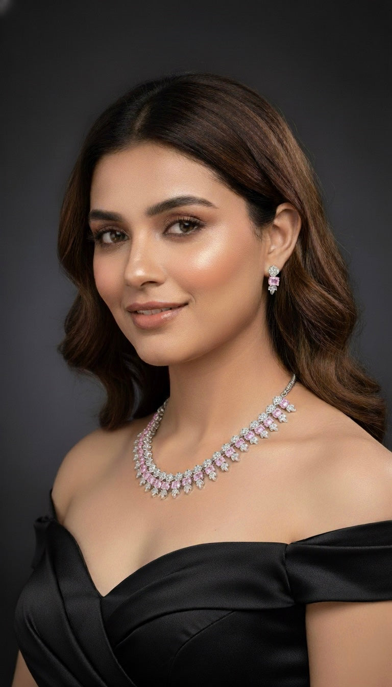 Luxe Line AD Necklace (Pink)