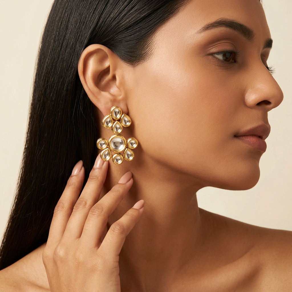 Aarohi Kundan Earrings (Golden)