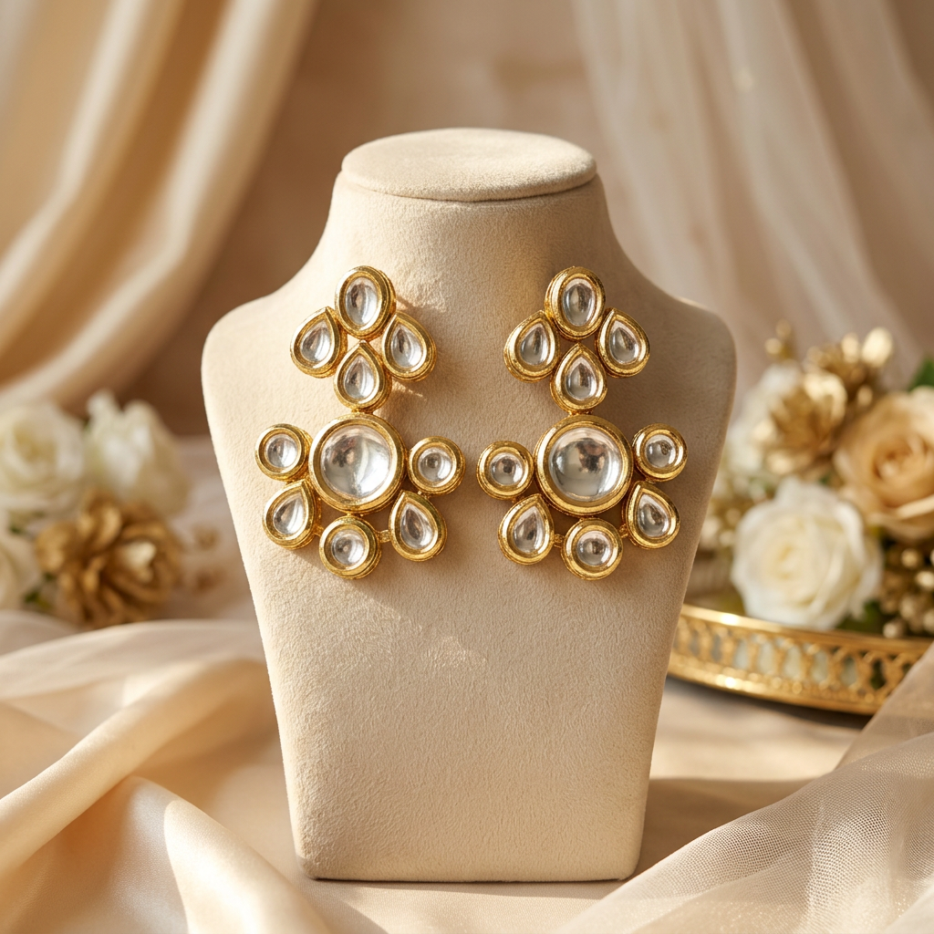 Aarohi Kundan Earrings (Golden)
