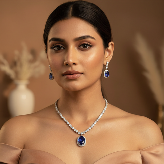 Regal Solitaire AD Necklace (Blue)