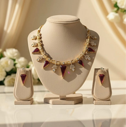 Zarina Polki Necklace (Wine)