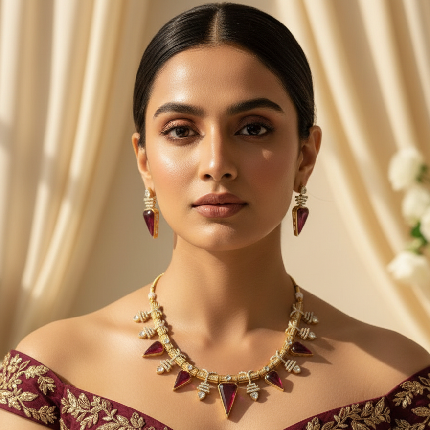 Zarina Polki Necklace (Wine)