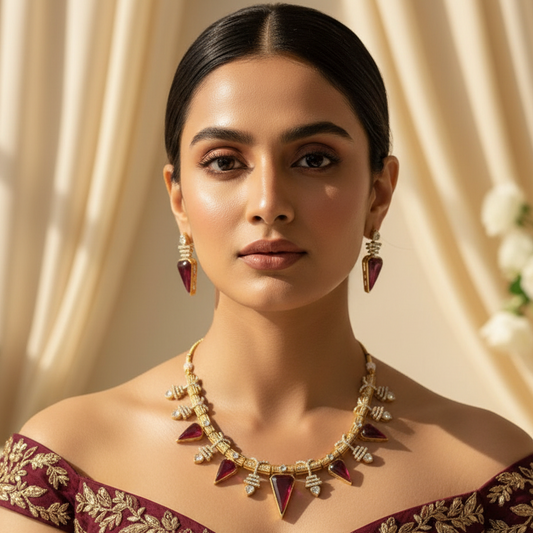 Zarina Polki Necklace (Wine)