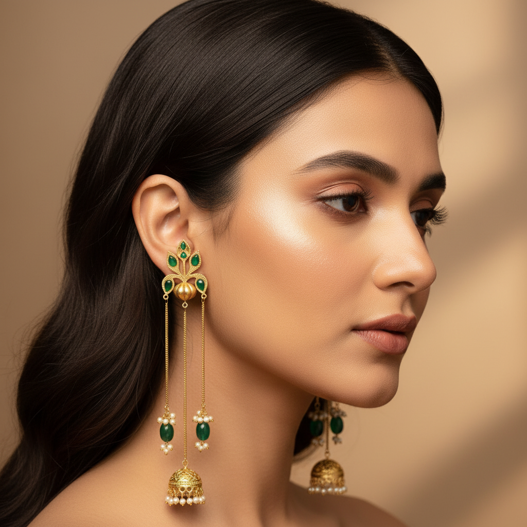 Gulnaz Kashmiri Earrings (Green)