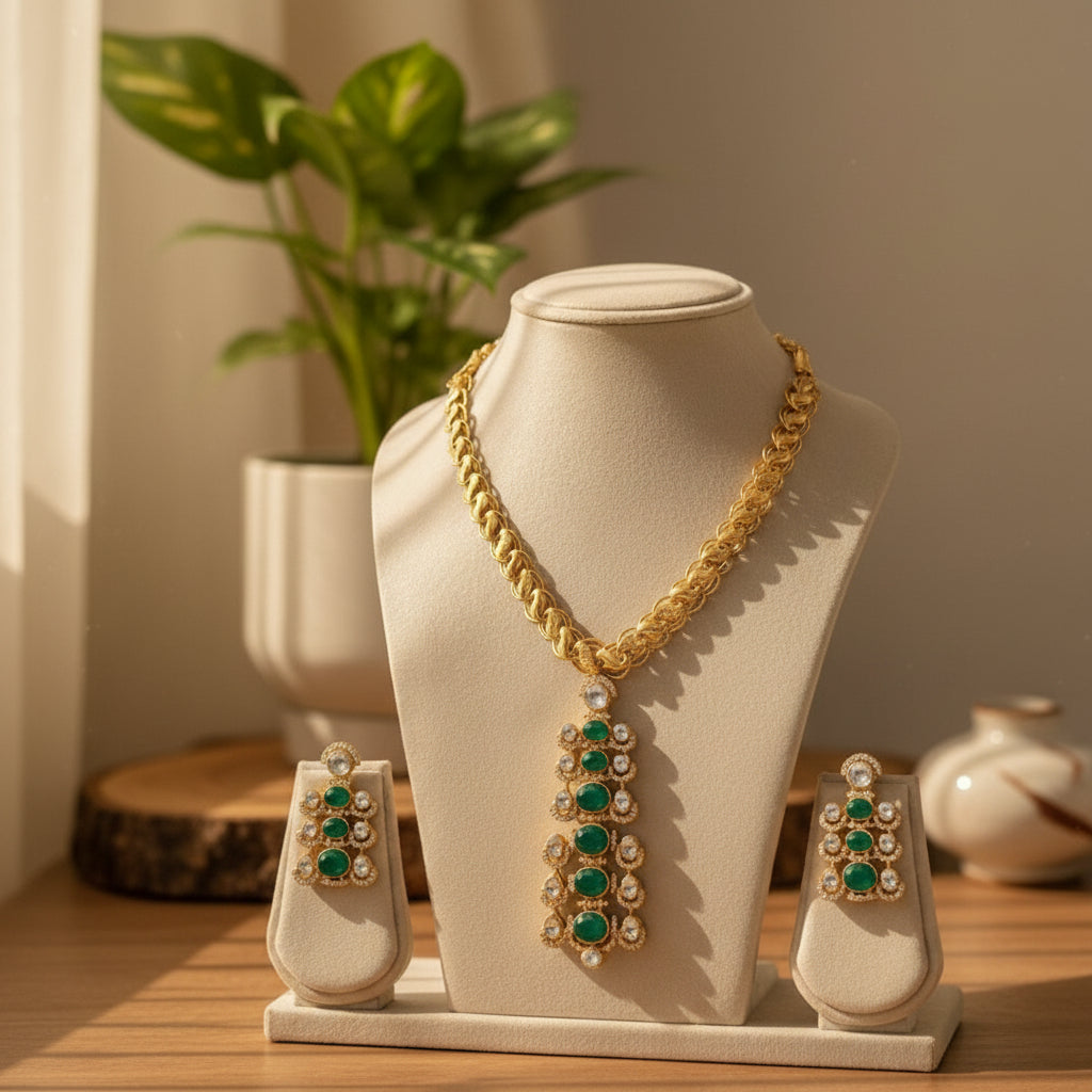 Noorvi AD Necklace (Green)