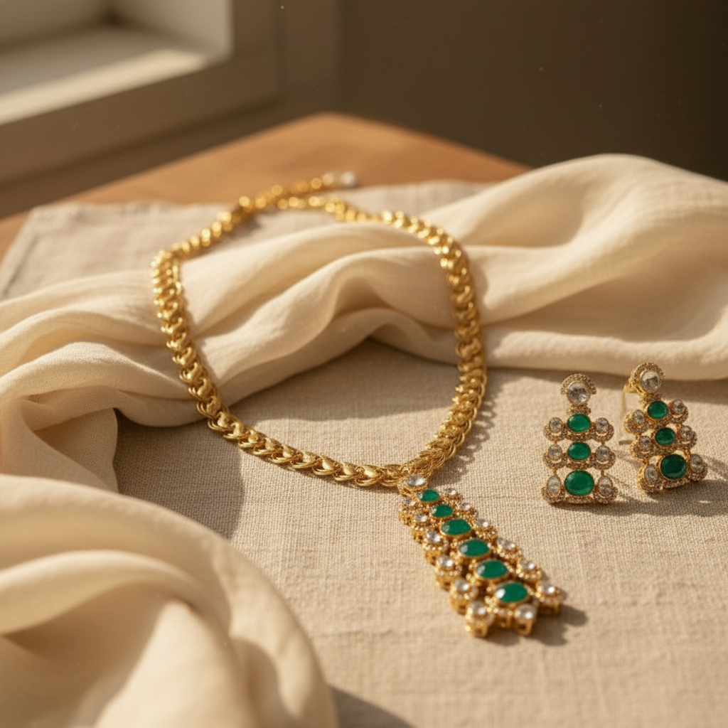 Noorvi AD Necklace (Green)