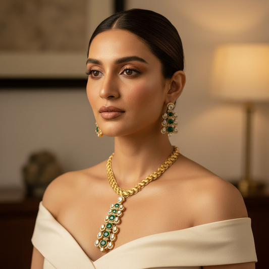 Noorvi AD Necklace (Green)
