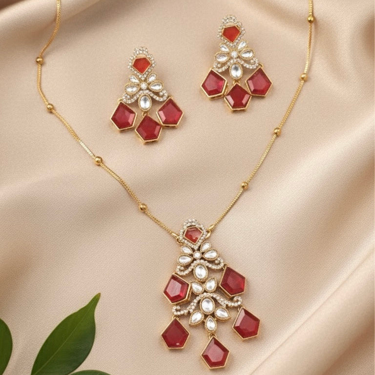 Aarshiya Chain Kundan Necklace (Red)