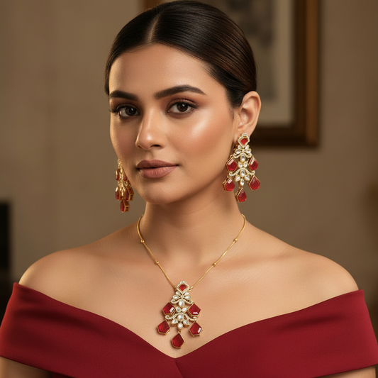 Aarshiya Chain Kundan Necklace (Red)