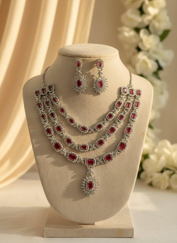 Charm Layered AD Necklace (Pink)