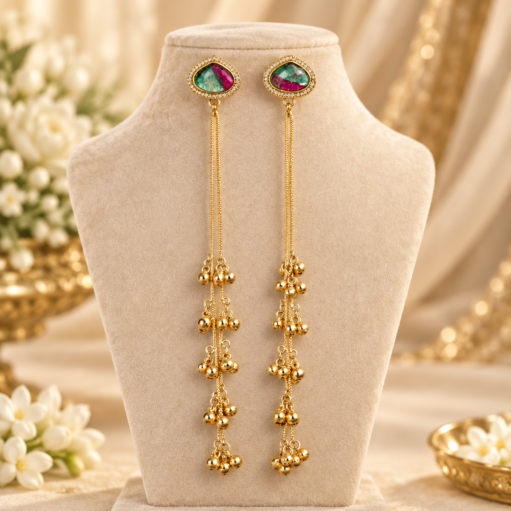 Nandani Kashmiri Earrings (Green-Pink)