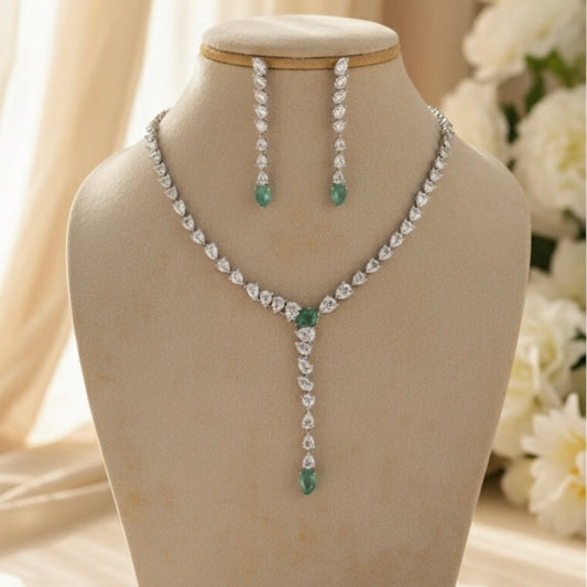 Elara Drop AD Necklace (Mint Green)