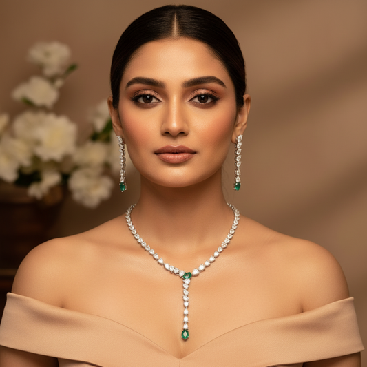 Elara Drop AD Necklace (Mint Green)