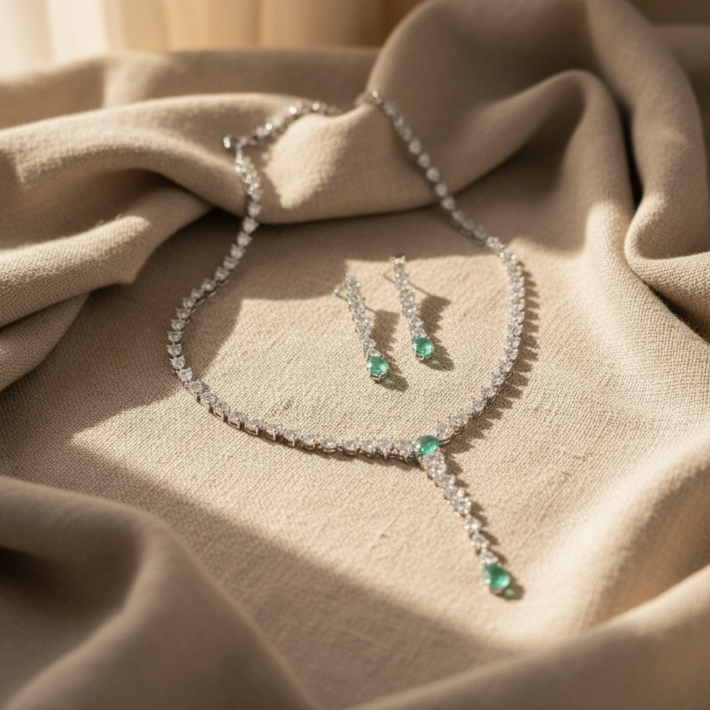 Elara Drop AD Necklace (Mint Green)
