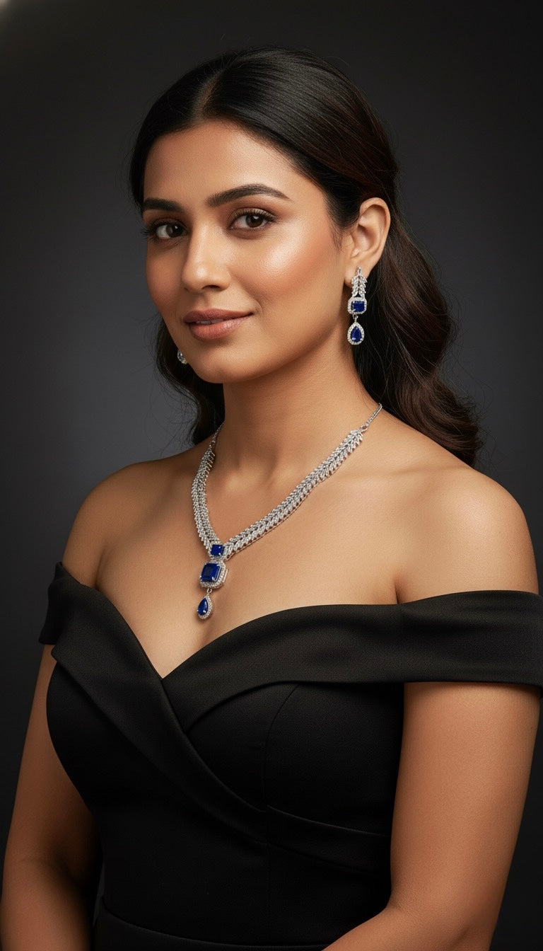Regal Vine AD Necklace (Blue)