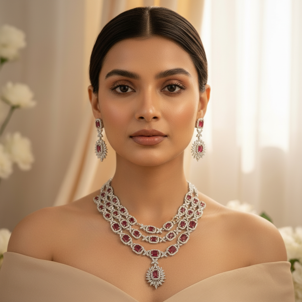 Charm Layered AD Necklace (Red)