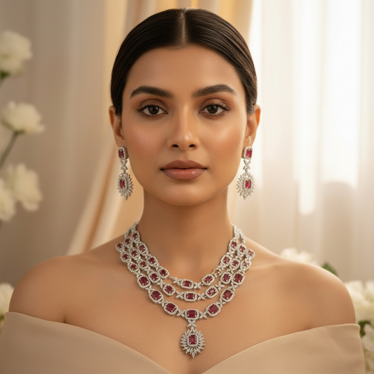 Charm Layered AD Necklace (Red)