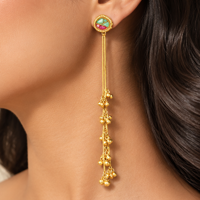 Nandani Kashmiri Earrings (Green-Pink)