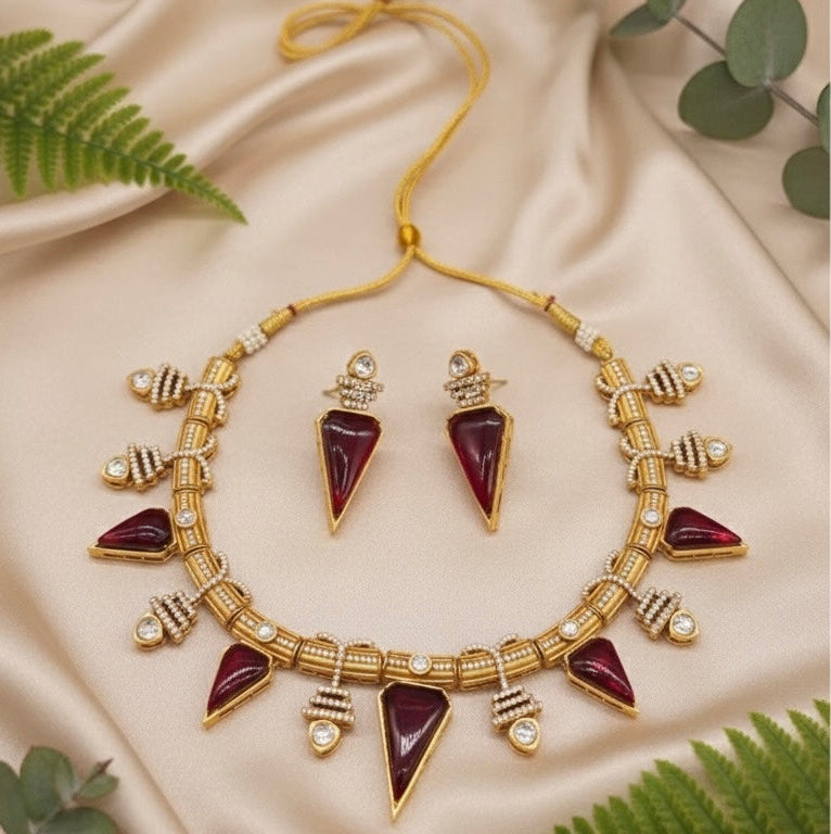 Zarina Polki Necklace (Wine)