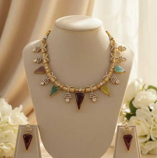Zarina Polki Necklace (Multi-Colour)