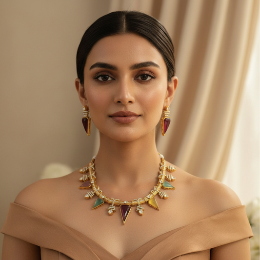 Zarina Polki Necklace (Multi-Colour)