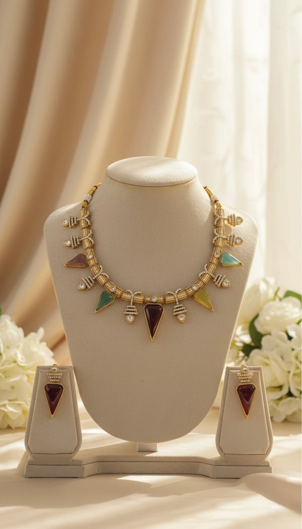Zarina Polki Necklace (Multi-Colour)