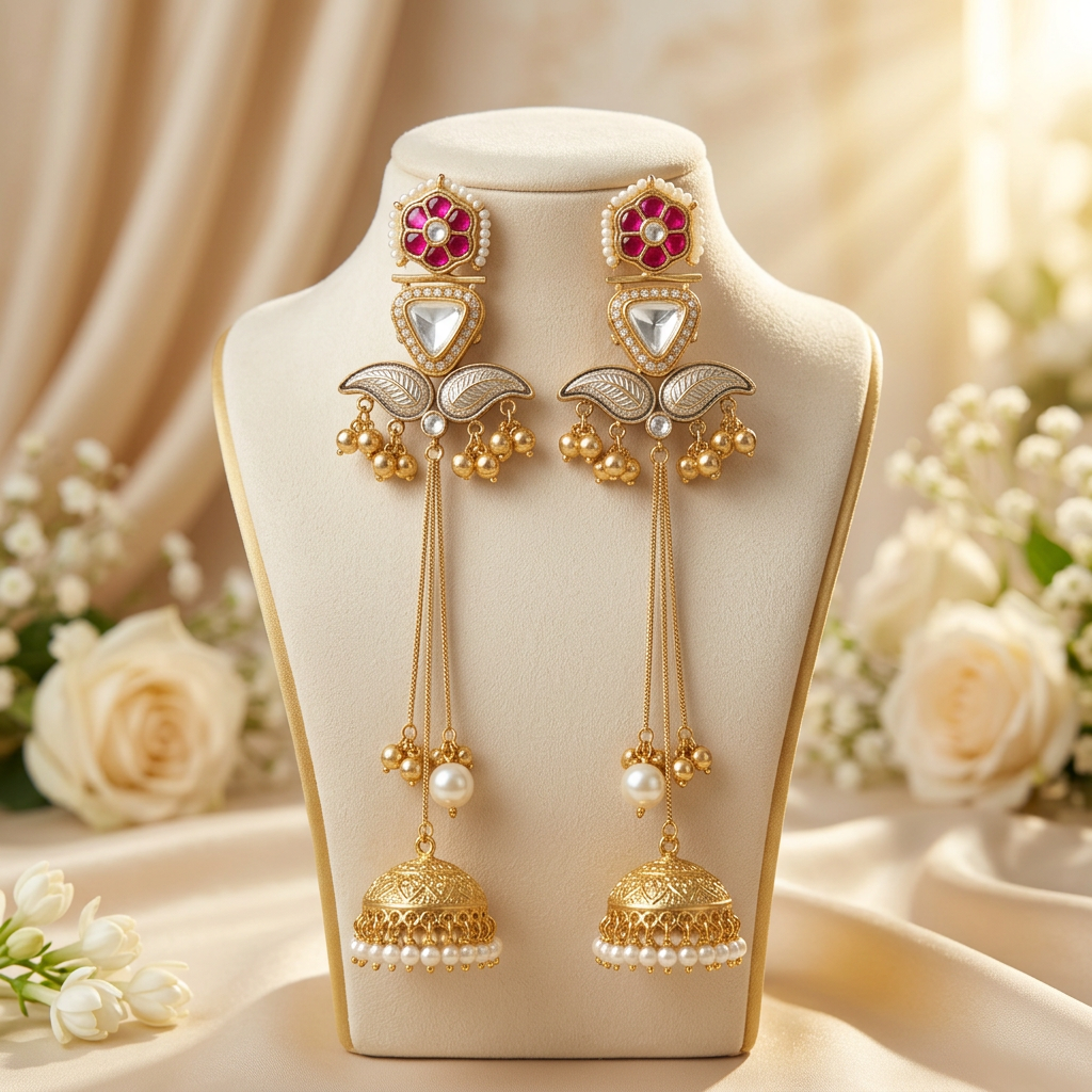 Gulnaz Kashmiri Earrings (Green-Pink)