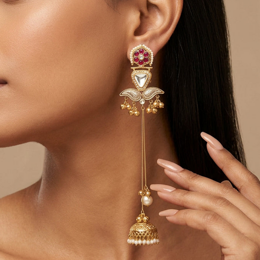 Gulnaz Kashmiri Earrings (Green-Pink)