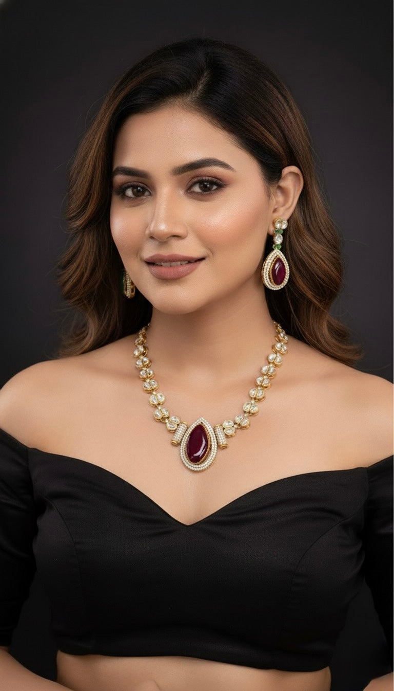 Naira Kundan Necklace (Wine)