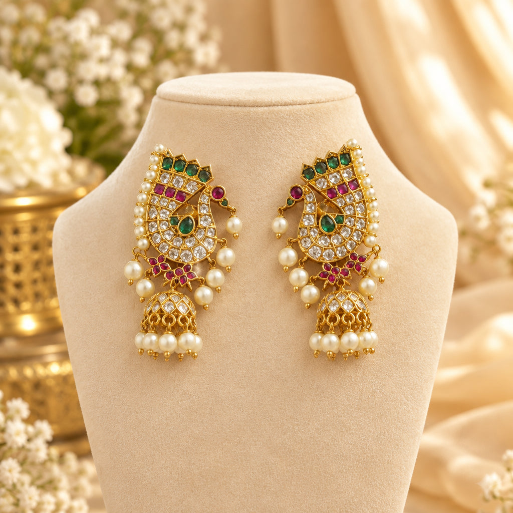 Meher Temple Earrings (Green)