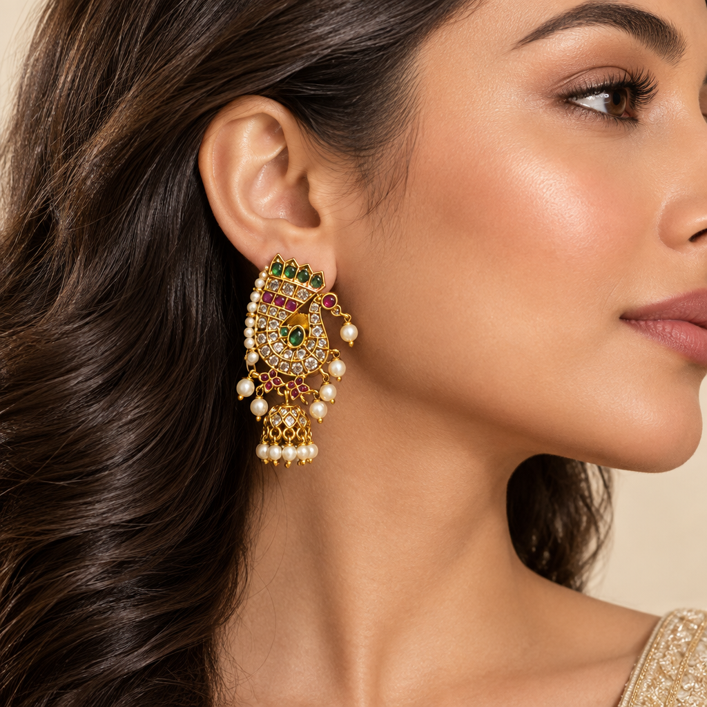 Meher Temple Earrings (Green)
