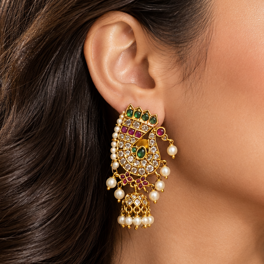 Meher Temple Earrings (Green)