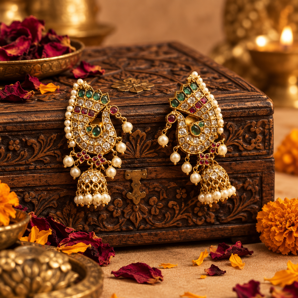 Meher Temple Earrings (Green)