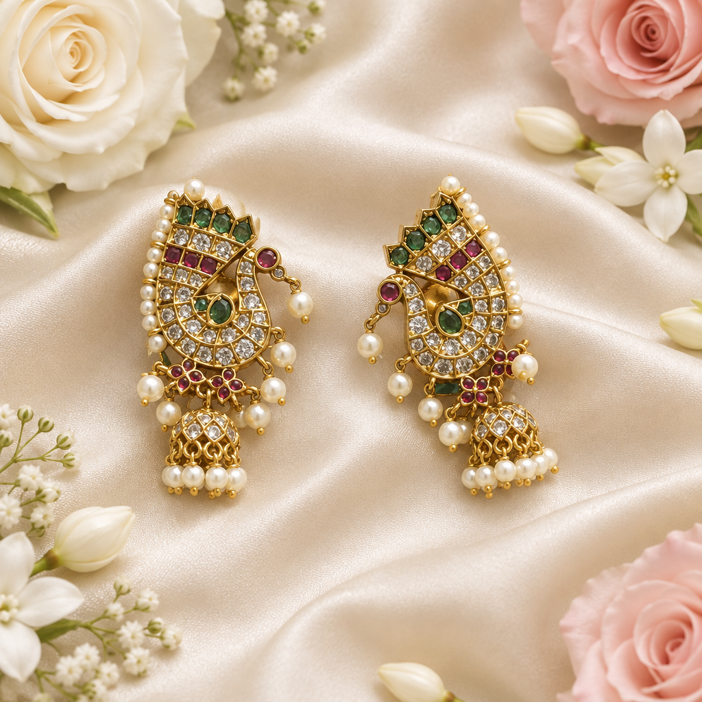 Meher Temple Earrings (Green)