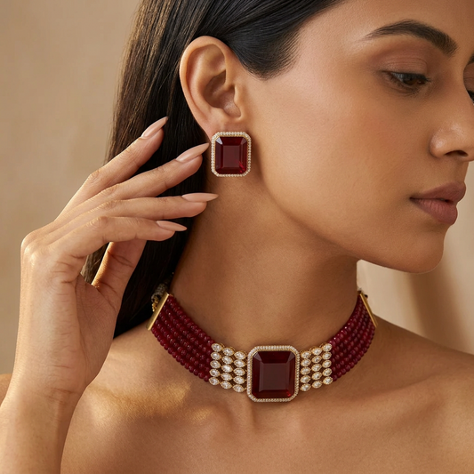 Vaani AD Kundan Choker Necklace Set (Wine)