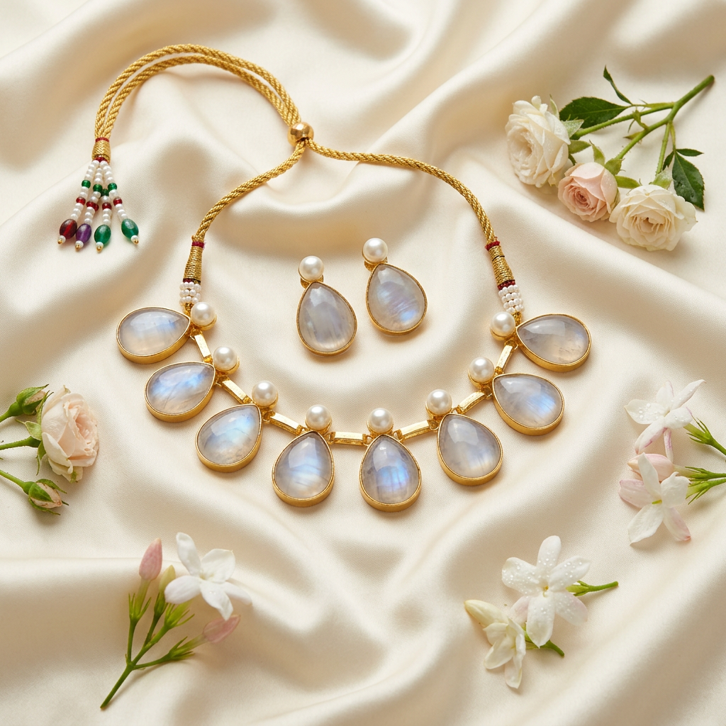 Riva Stone Pearl Necklace Set (Grey)